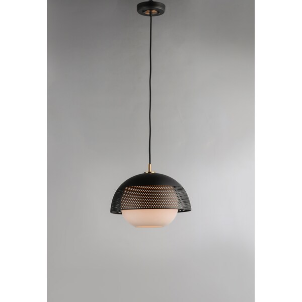 Perf 1-Light 14.25 Wide Black / Satin Brass Pendant Light